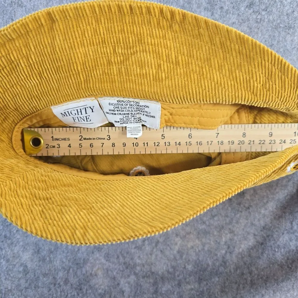 Mighty Fine Corduroy Smiling Daisy Bucket Hat Mustard Gold 100% Cotton Hipster